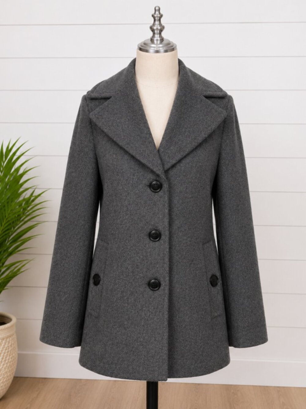 CALVIN KLEIN Women's Single Breasted Wool Blend Pea Coat Size XS - Grey NWT